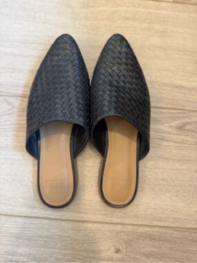 Marc Fisher Black Woven Leather Mule Slides